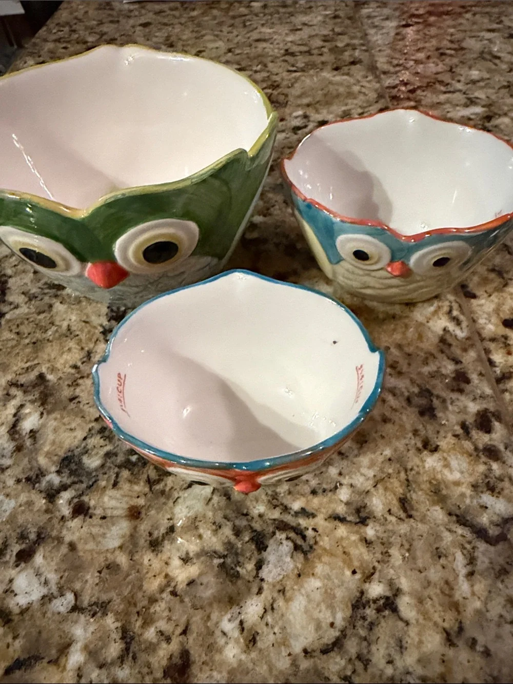 Pier 1 Owl Ceramic Nesting Bowls in Green and Blue